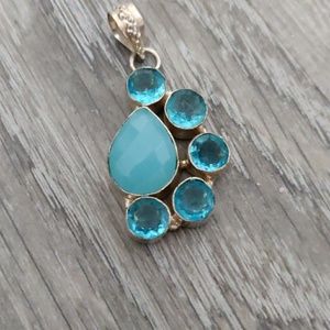 Blue Chalcedony and Blue Topaz Pendant in a Sterling Silver Setting